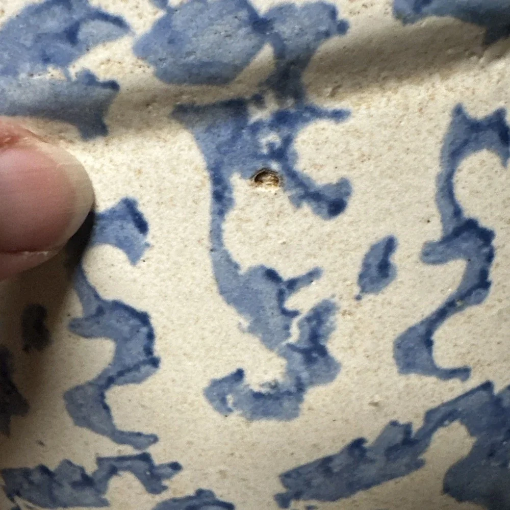 Antique Stoneware‎ Butter Crock Blue Spongeware 6